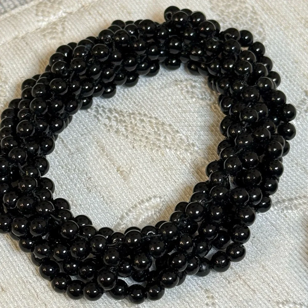 LELET NY Designer Hair Set: 3pc Black Beaded & Hand-Knotted‎ Luxury Scrunchies